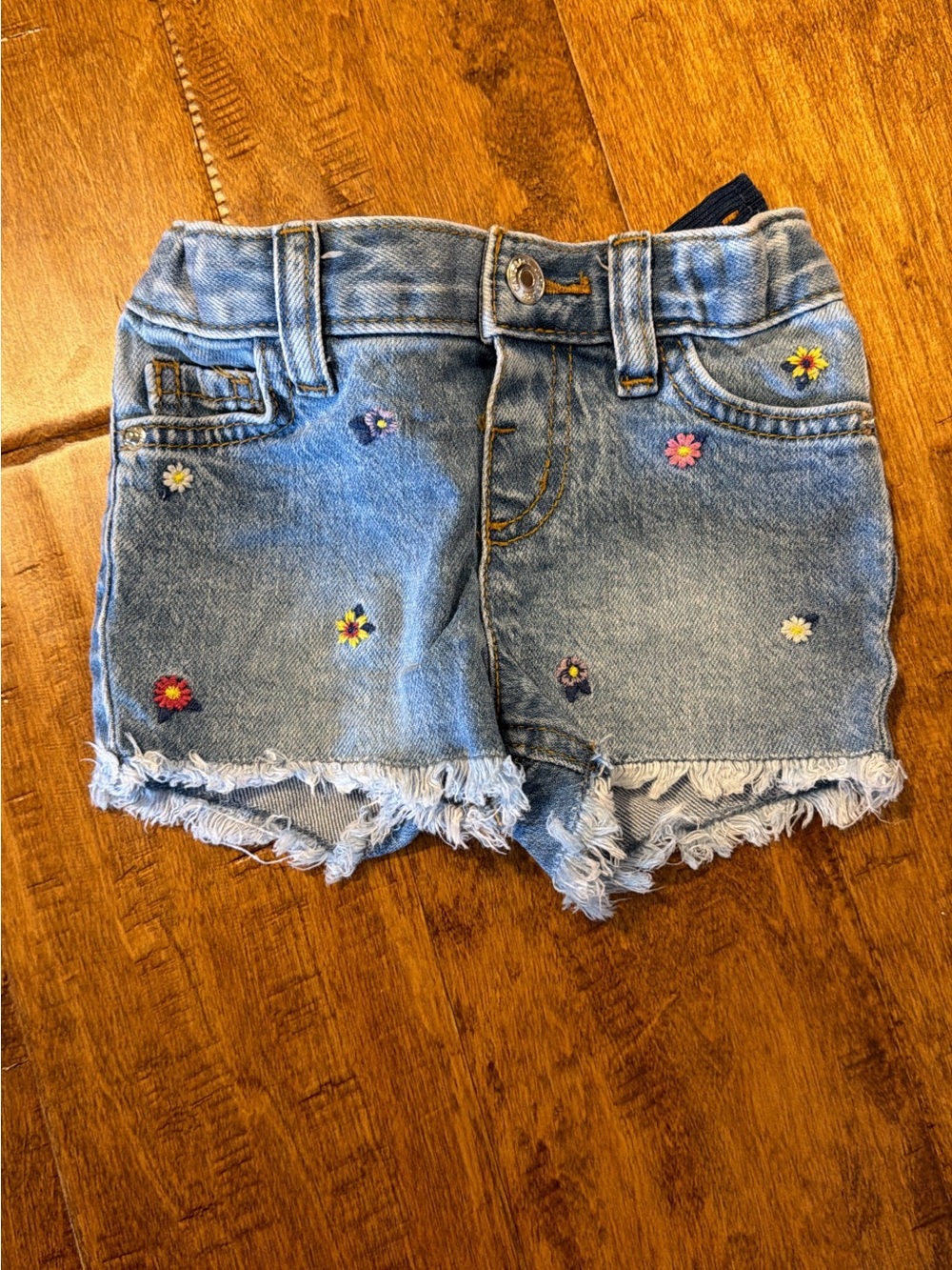 Cat & Jack Light Blue Denim Floral Embroidered Frayed Shorts